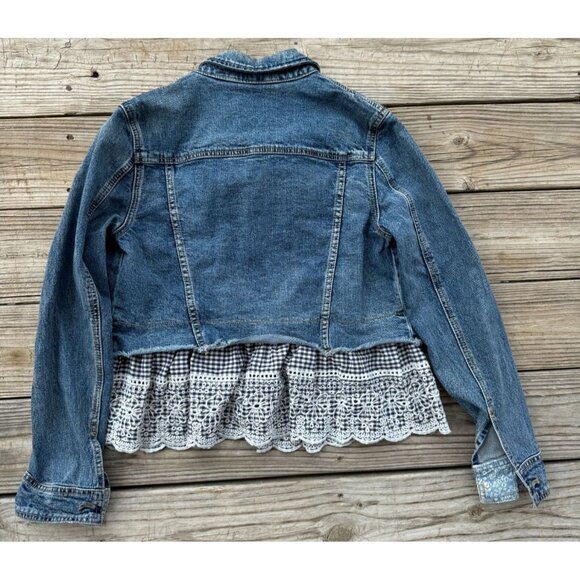 Anthropologie Pilcro‎ Letterpress Eyelet Denim Peplum Jacket Womans sz Medium - Picture 5 of 9